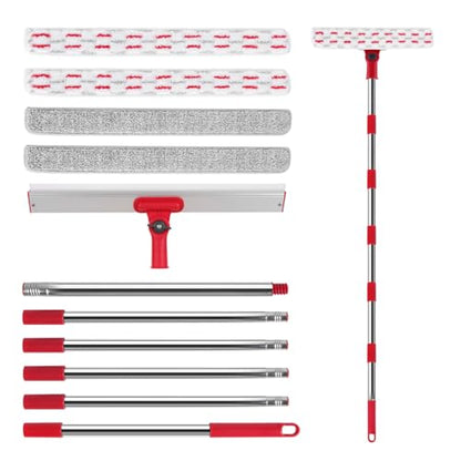 2-in-1 Professional Window Squeegee, 86.6'' Window Cleaner Tool with 6-Section Extension Pole, Window Cleaning Kit with 4 Microfiber Cloth, Window Washing Equipment for in/Outdoor Windows - style: Window Cleaning Kit