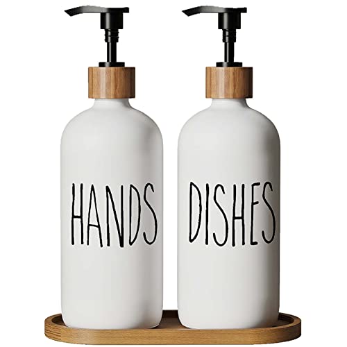 Dish Soap Dispenser for Kitchen,Glass Hand Soap Dispenser, Modern Farmhouse Decorfor Bathroom,Kitchen Decor - color: White Set-b