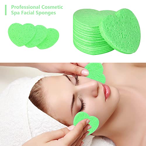 100-Count Compressed Facial Sponges for Estheticians Heart Shape Natural Cellulose Sponge Professional Cosmetic Spa Sponges for Face Cleansing, Massage, Pore Exfoliating, Mask, Makeup Removal, Green - color: 100- Pack Green