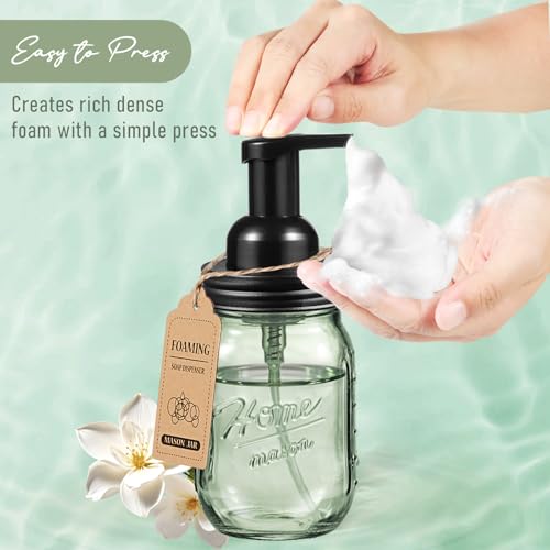 SheeChung 16Oz Mason Jar Foaming Soap Dispenser, Stainless Steel Lid, BPA Free Pump, Green Glass Foam Hand Soap Dispenser, Refillable Liquid Foam Dispenser Bottle for Bathroom Kitchen, Dish Soap-Black - color: Regular Mouth, Black-1 Pack