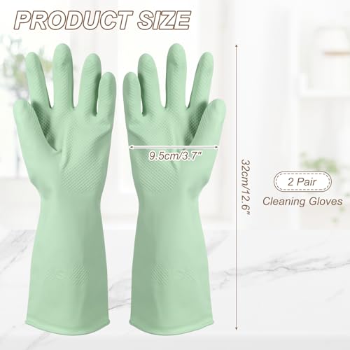 uxcell Rubber Cleaning Gloves, Reusable Household Dishwashing Long Rubber Gloves - color: Light Green, size: Medium