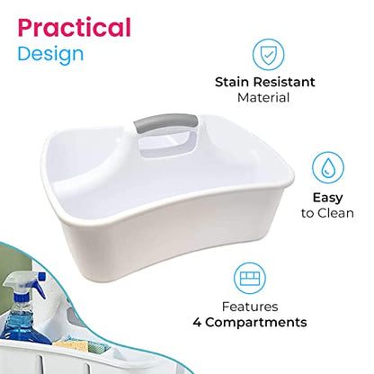 Bath Caddie White - Totes with Divided Compartments and Handles for Organizing, Storing & Carrying Cleaning Supplies and Bathroom Accessories (Large Cleaning Caddy)