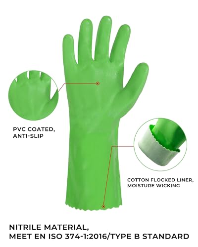 HANDLANDY Chemical Gloves, Heavy Duty Cleaning Gloves - color: Green (6 Pair), size: Small