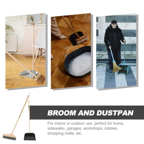 GANAZONO Broom and Dustpan Set Long Handle Household Cleaning Tools Indoor Outdoor Use Lightweight Ergonomic Brush for Home Garage Workshop