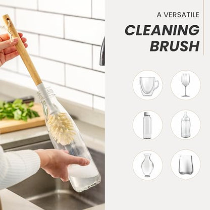 Vigar Zeroline 13.9" Bamboo Bottle Brush With Long Handle - Water Bottle Brush for Glassware, Tumblers, Jars and Vases, Kitchen Dish Scrubber, Wooden Bottle Cleaner, Dish Brush for Sink, Kitchen Brush - size: 13.9- Inches