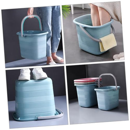 SOLUSTRE Rectangular Plastic Water Bucket with Handle 11l, Portable Household Storage and Mop Bucket for Cleaning, Blue Multifunctional Water Holder for Laundry and Bathing