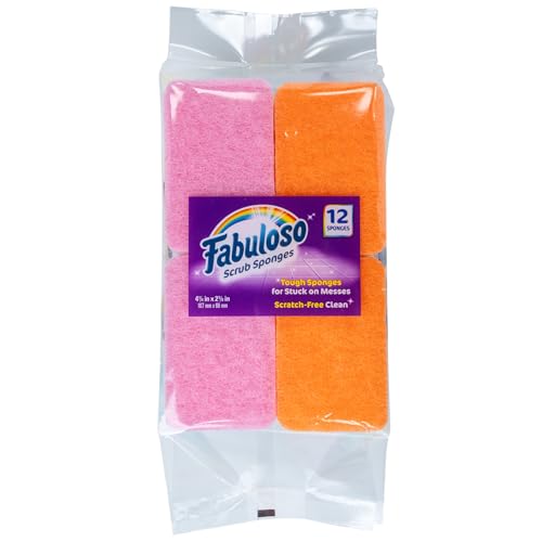 Fabuloso Scratch-Free Kitchen Dish Sponges, Rainbow Cellulose Scrubber Sponge with Scouring Pad for Dishes, Pots, Pans, Counters and Sinks, Tough on Messes, 4.25 x 2.75 x 1.25 in, 12 Count - color: Rainbow, size: 12 Count (Pack of 1)