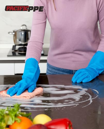 PACIFIC PPE 4 Pairs Reusable Dishwashing Cleaning Gloves, Household, Kitchen, Cotton Liner, Blue, Small - color: Blue, size: Small (Pack of 4)
