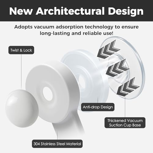 Shower Hooks for Inside Shower,No-Drill Removable&Reusable Towel Hooks for Bathroom,Heavy Duty Suction Cup Hooks for Glass Window,2 Pack(White) - color: White