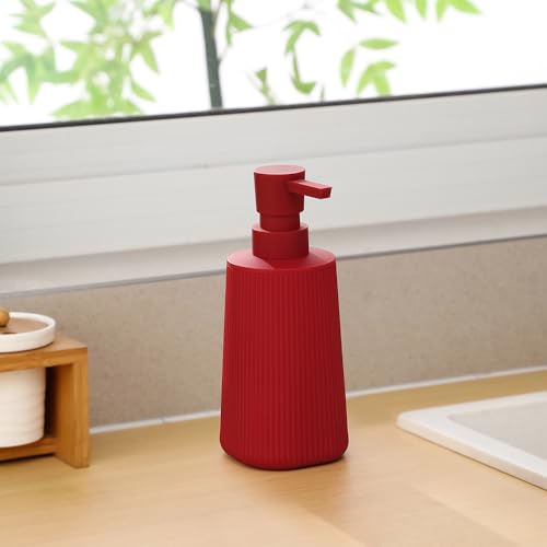 Small Soap Dispenser for Bathroom and Kitchen, Modern Farmhouse Striped Style Plastic Hand Soap Dish Soap Dispenser with Pump Matte Red - color: Red