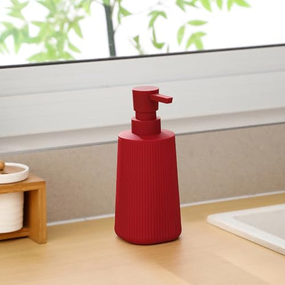 Small Soap Dispenser for Bathroom and Kitchen, Modern Farmhouse Striped Style Plastic Hand Soap Dish Soap Dispenser with Pump Matte Red - color: Red