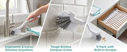10 Pack Gap Cleaning Brush with Long Handle - Multi-Purpose Corner Scrubber for Bathroom Tile Grout, Kitchen Sink & Window Track, Non-Slip Grout Brush -Grey & White - size: 10Pack