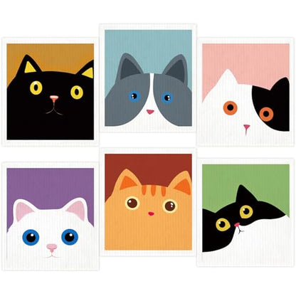 Cute Cat Swedish Dish Clothes Pack of 6, Reusable, Absorbent Hand Towels for Kitchen, Bathroom and Cleaning Counters Cellulose Sponge Cloth - color: Cat