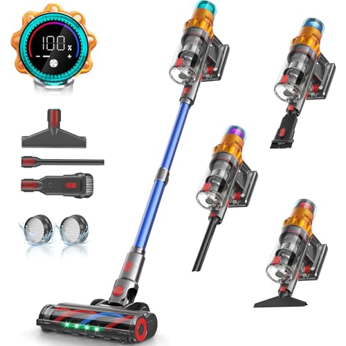 REBANIC S8 Cordless Vacuum Cleaner, 600W 48Kpa Up to 65mins Stick Vacuum Rechargeable, Wireless Lightweight Handheld Vacuum Cleaners for Home Pet Hair Carpet Hardwood Floor Car - color: Blue