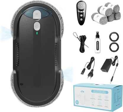 Window Cleaning Robot - Double Helix 4800-6400Pa Suction, Dual Ultrasonic Spray, 85ml Tank, Edge Detection, Anti-Drop, 3 Cleaning Modes for Streak-Free Glas - color: Black-gray