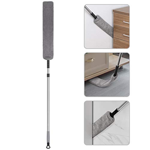 MR.SIGA Flexible Microfiber Long Duster for Gap Cleaning, Stainless Steel Adjustable Handle, Washable Gap Cleaning Duster Gray