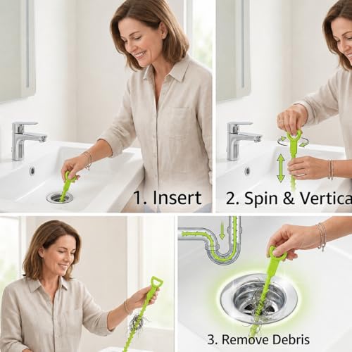 Drain Hair Remover Tool 3 Pcs Set, 20 Inch Flexible Drain Cleaning Snake, Plastic Drain Clog Remover for Sink, Shower, Bathtub and Bathroom Drain, Reusable Hair Removal Tool, Green - color: Green