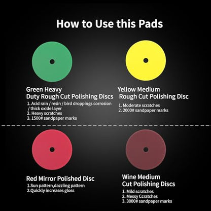 SGCB Thin Foam Polishing Pads Buffer Pads Hook and Loop Buffing Foam Pads Sponge Polish Pad 4Pcs Coarse to Fine-for DA&RO Polisher Compounding, Polishing, Finishing and Waxing