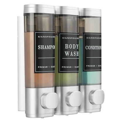 Shower Soap Dispenser Wall Mounted No Drill Shampoo Dispenser for Shower Wall Shampoo and Conditioner Dispenser Bathroom Hotel 3 * 300ml Sliver with Labels - color: Silver 3