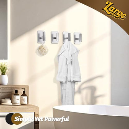 Heavy Duty Adhesive Hooks - 26lb Max, Sticky Wall Hooks Waterproof Stainless Steel for Hanging Towel, Coat, Robe, Towel Hooks Stick on Bathroom, Kitchen, Shower, Door (Silver, 4 Pack) - color: Silver-Cylinder