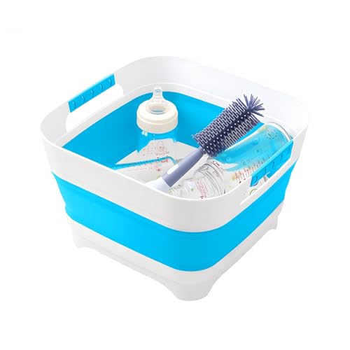 Collapsible Wash Basin for Baby Bottles - 2.4 Gallons Portable Wash Bin for RV Camping Sink, Space-Saving Dish Tub.Laundry & Utility Room Sinks (Blue) - color: Blue