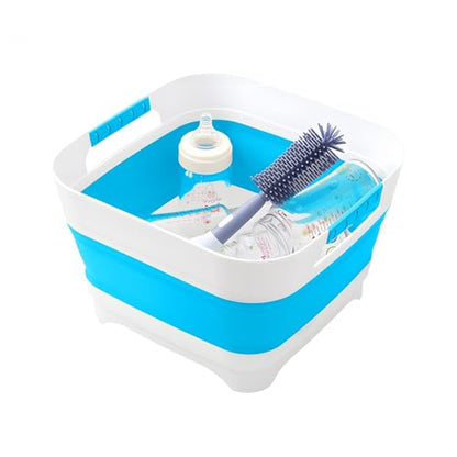 Collapsible Wash Basin for Baby Bottles - 2.4 Gallons Portable Wash Bin for RV Camping Sink, Space-Saving Dish Tub.Laundry & Utility Room Sinks (Blue) - color: Blue