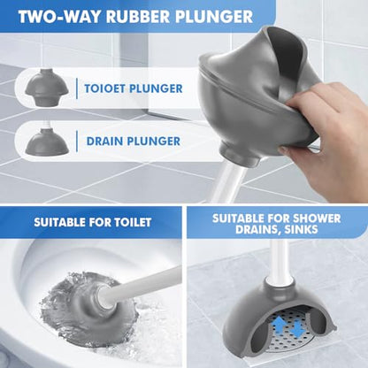 LOVLOY Toilet Plunger and Brush with Holder, Bowl Brush and Heavy Duty Toilet Plunger Set with Ventilated Holder, 2-in-1 Toilet Brush and Plunger Combo for 5.3-inch Toilet Drain New Pack (White, 1) - color: White