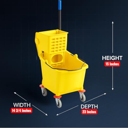 Yellow 35-Quart Commercial Mop Bucket with Side-Press Wringer – Heavy-Duty Cleaning System for Restaurants, Hotels, Schools, Offices, and Industrial Floor Maintenance - color: Yellow