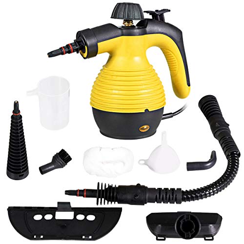 Goplus Handheld Pressurized Steam Cleaner, Multi-Purpose Steamer, Steam Iron, 1050W, W/Attachments(Yellow)