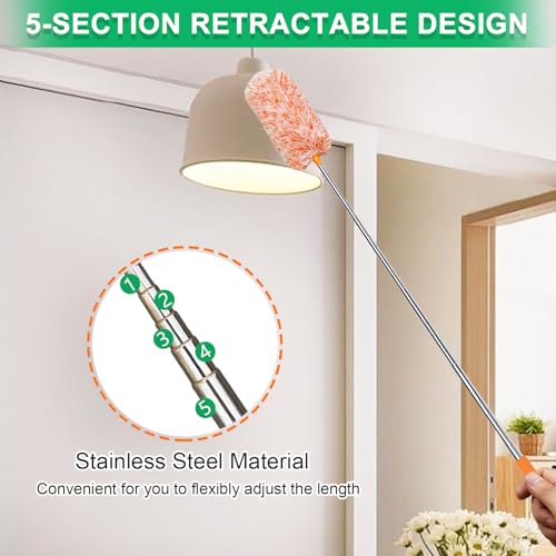 2 Pack Extendable Microfiber Feather Duster, Electrostatic Microfiber Head, Up to 30 Inch Extension Pole, Car Duster, Telescoping Feather Dusters for Cleaning