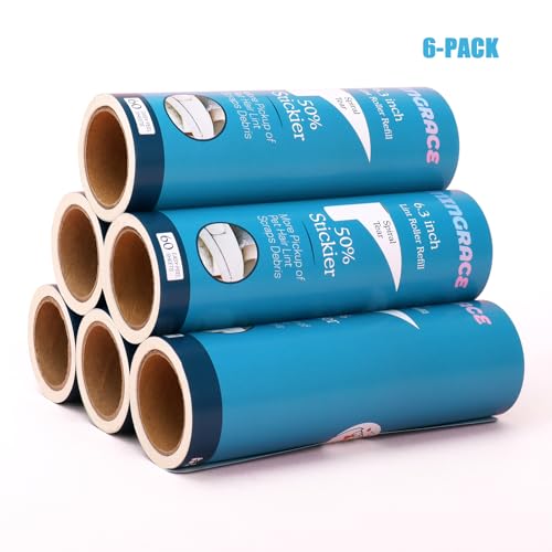 6.3 inch Large Lint Roller Refills for PetLovers Fedicelly and Other Standard 6.3'' Large Lint Rollers for Pet Hair, 50% Stickier, 60 Sheets per Refill, Pack of 6 Refills, 360 Sheets Total - size: 6.3 inch