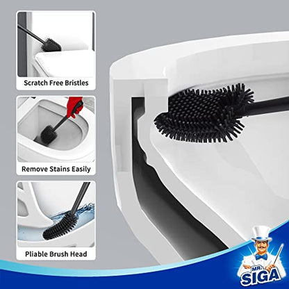 MR.SIGA Toilet Bowl Brush and Holder, Durable and Flexible Bristles, Wall Mounted Toilet Brush for Bathroom Cleaning, Black, 1 Pack - color: Black, size: 4.8"L x 3.1"W x 15.7"H