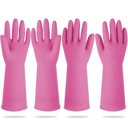 DABOGOSA Mamison 2 Pairs Reusable Waterproof Household Dishwashing Cleaning Rubber Gloves, Non-Slip Kitchen Glove (Pink, Small (Pack of 2)) - color: Pink, size: Small (Pack of 2)