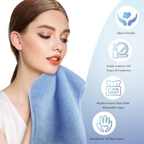 8 Pack Makeup Remover Cloth,13x7 Inch Reusable Makeup Remover Towels, Ultra Soft Microfiber Face Cloth Reusable Facial Washcloths, Blue - color: Blue