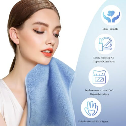 8 Pack Makeup Remover Cloth,13x7 Inch Reusable Makeup Remover Towels, Ultra Soft Microfiber Face Cloth Reusable Facial Washcloths, Blue - color: Blue