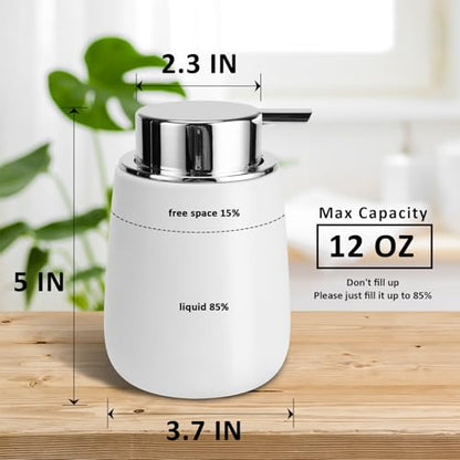 Soap Dispenser Ceramic with Easy-to-Press Pump Hand Lotion Liquid Dispenser for Shampoo Bathroom Kitchen 12 oz - color: Liquid-silverwhite