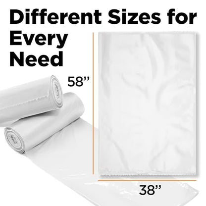 55 Gallon Trash Bags, 3 Mil Contractor Bags, Large Trash Can Liners, 38 x 58" For 55-60 Gallon Trash Cans - Outdoor, Construction, Lawn, Custodian, Landscape, Leaf - Made in USA - (CLEAR, 50 COUNT)