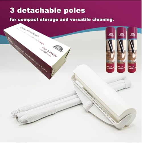 RainbowZone 9.5" Extra Wide Lint Roller for Pet Hair Removal - Extendable Long Handle with 300 Super Sticky Sheets for Furniture, Couch, Car & Carpet Cleaning - Large Pet Hair Remover with 3 Refills - size: 1 Roller + 3 Refills