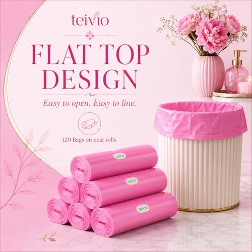 Teivio Small Trash Bags 4 Gallon 150 Counts Garbage Bags, Bathroom Trash Can Bin Liners, Small Plastic Bags for home office kitchen, fit 12-15 Liter, 3,3.5,4.5 Gal, Pink