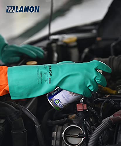 LANON 3 Pairs Nitrile Chemical Resistant Gloves, Reusable Heavy-Duty Rubber Gloves, Acid, Alkali & Oil Protection, Non-Slip, Large - size: Large (Pack of 3)