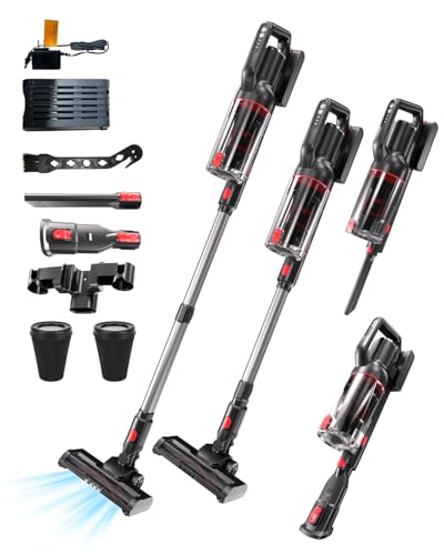 Cordless Stick Vacuum Cleaner, 80000 RPM Powerful Suction, 6-in-1 Lightweight Vacuum Cleaning with HEPA Filter, 50-Min Runtime, LED Lights, Rechargeable Battery, Carpet, Hard Floor, Pet Hair