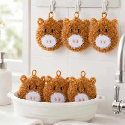 Breling 6 Pieces Sunflower Shape Dish Sponge Dual Sided Non Scratch Dish Washing Scrubbers, Reusable Household Cleaning Kitchen Tools for Dishwashing Washing Dishes Cookware(Cow) - style: Highland Cattle