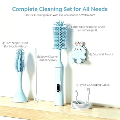 Rechargeable Electric Bottle Brush with 2 Speeds Powerful Automatic Bottle Cleaner,BPA-Free Silicone Spinning Design, Wall Mount & Straw Cleaner,Suitable for Baby Bottles & Kitchen (Alan+Alan) - color: Alan+alan