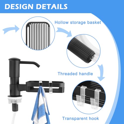 Sink Soap Dispenser with Storage Basket, 39" Hose, 360° Rotating Sponge Holder - color: Black
