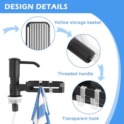 Sink Soap Dispenser with Storage Basket, 39" Hose, 360° Rotating Sponge Holder - color: Black