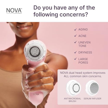 Spa Sciences - NOVA - Sonic Cleansing Brush with Bristles & Infusion System – Anti-Aging Facial Exfoliating, Waterproof, and USB Rechargeable