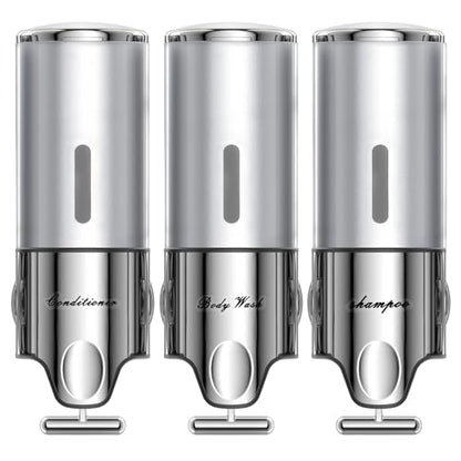 Shampoo and Conditioner Dispenser,Dispensers for The Shower,Shower Soap Dispenser 3 Chamber No Drill,Shampoo Conditioner Body Wash Dispenser Wall Mount for Bathroom(Triple x 17.6 oz,Silver) - color: Silver