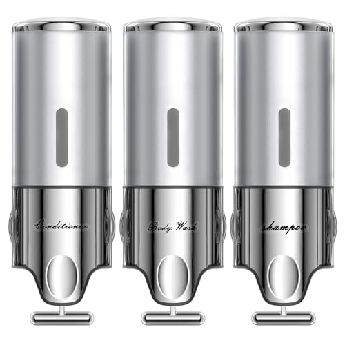 Shampoo and Conditioner Dispenser,Dispensers for The Shower,Shower Soap Dispenser 3 Chamber No Drill,Shampoo Conditioner Body Wash Dispenser Wall Mount for Bathroom(Triple x 17.6 oz,Silver) - color: Silver