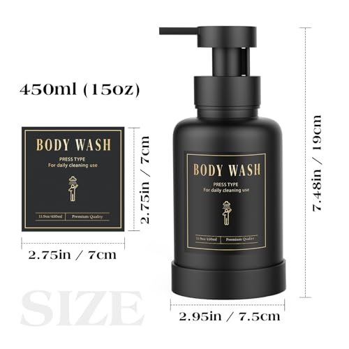 Luxspire Foaming Soap Dispenser, Glass Foam Pump Soap Dispenser, Non-Slip Hand Soap Bottle with 5 Waterproof Labels, 15 Oz Refillable Liquid Soap Bottle for Bathroom & Kitchen, Black, 2 Pack - color: Black