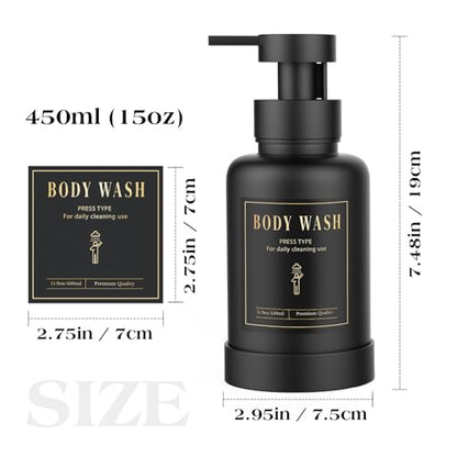 Luxspire Foaming Soap Dispenser, Glass Foam Pump Soap Dispenser, Non-Slip Hand Soap Bottle with 5 Waterproof Labels, 15 Oz Refillable Liquid Soap Bottle for Bathroom & Kitchen, Black, 2 Pack - color: Black